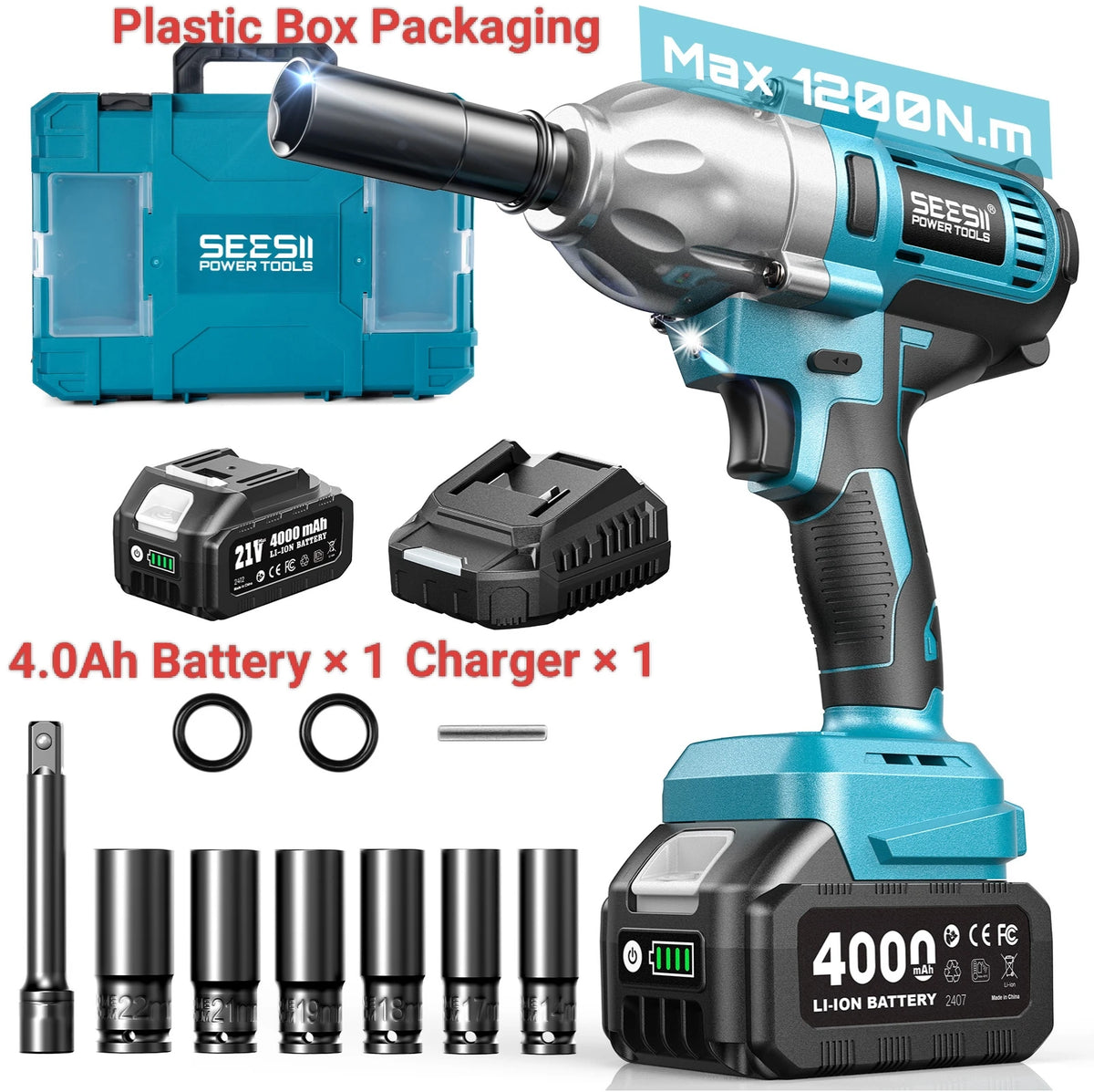 Seesii Brushless Cordless Impact Wrench 1200Nm High Torque
