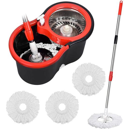360 Spin Mop Bucket Set With Microfiber Heads And Long Handle