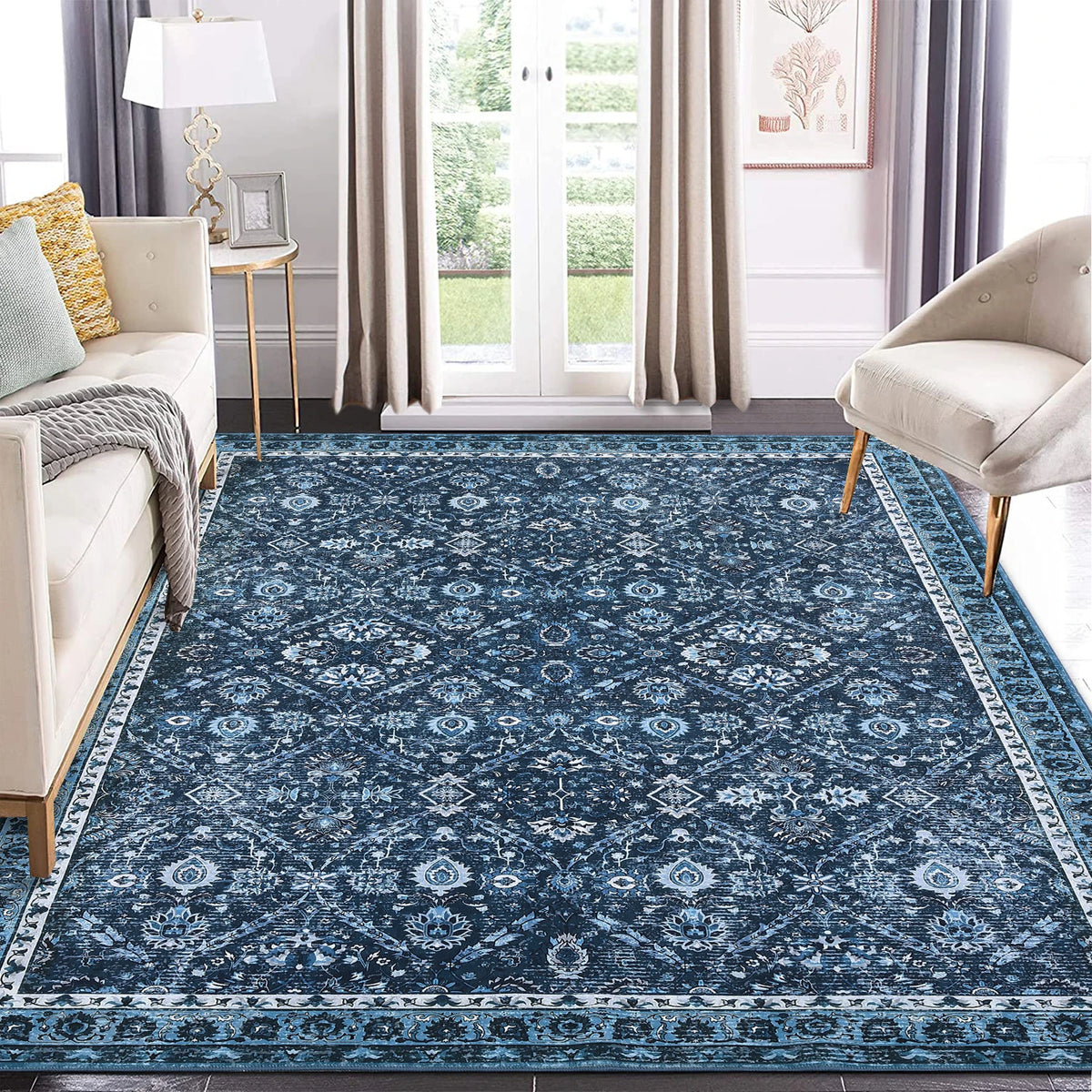 Moroccan Trellis Low Pile Living Room Area Rug Washable