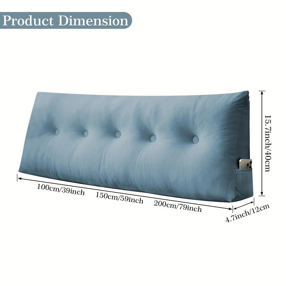 Triangular Headboard Pillow With Side Pockets And Reading Backrest
