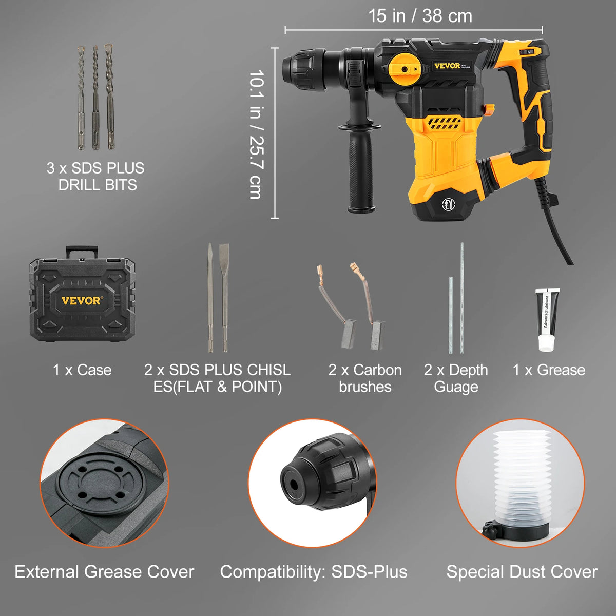 Succebuy 1500W Rotary Hammer Drill Corded Demolition Concrete Jackhammer