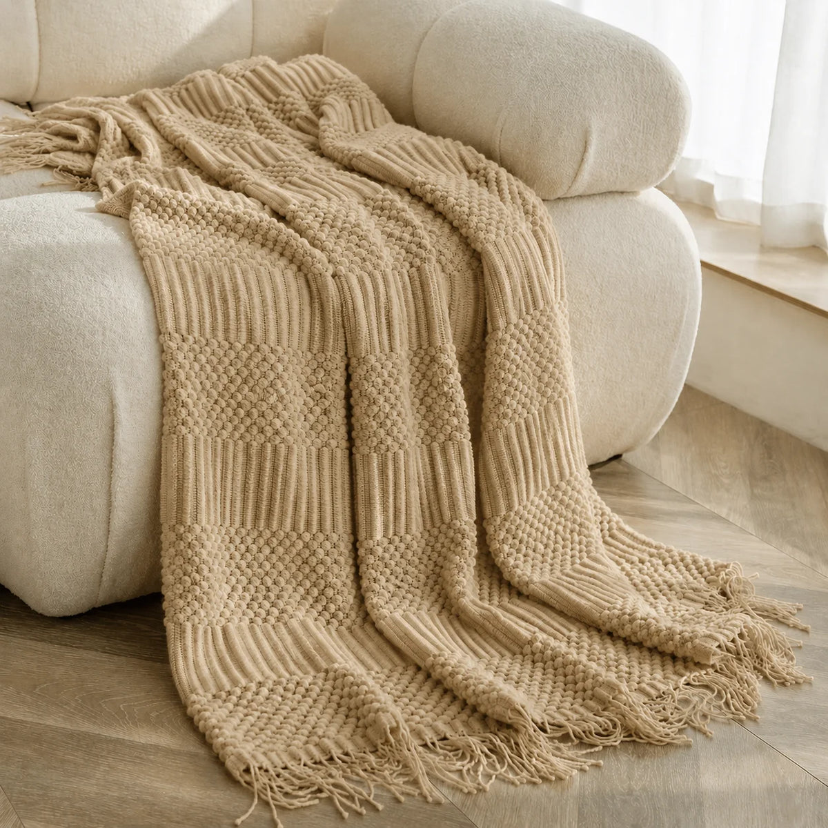 Cable Knit Throw Blanket With Tassel Fringe 100 Percent Acrylic