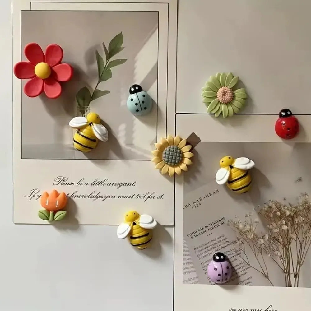 Resin Floral And Bee Fridge Magnet Set For Home Decor