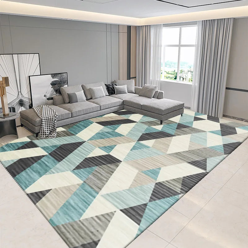 Nordic Geometric Print Crystal Velvet Area Rug With Non-Slip Backing