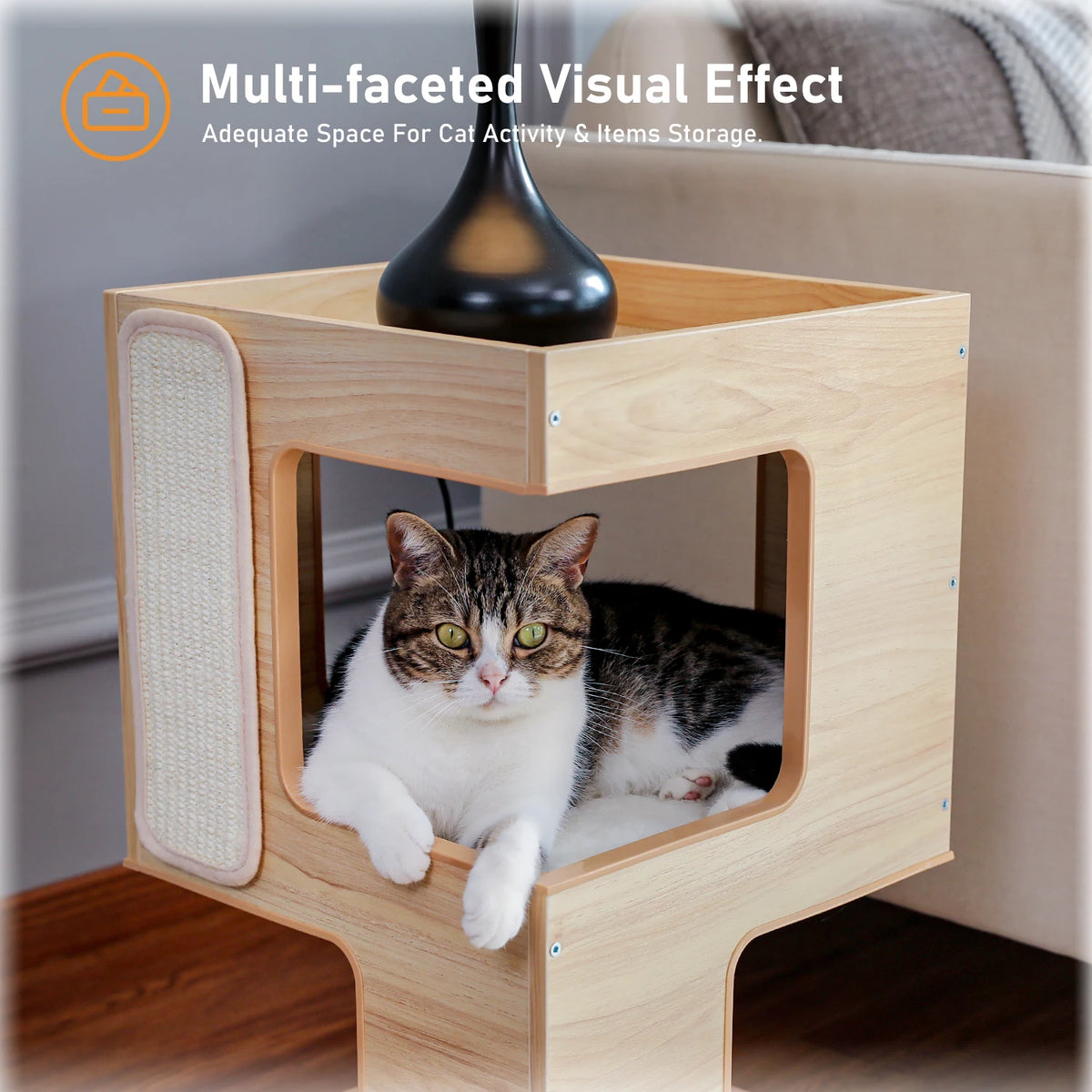 PAWZ Road Wood Cat Condo House With Soft Scratching Pad