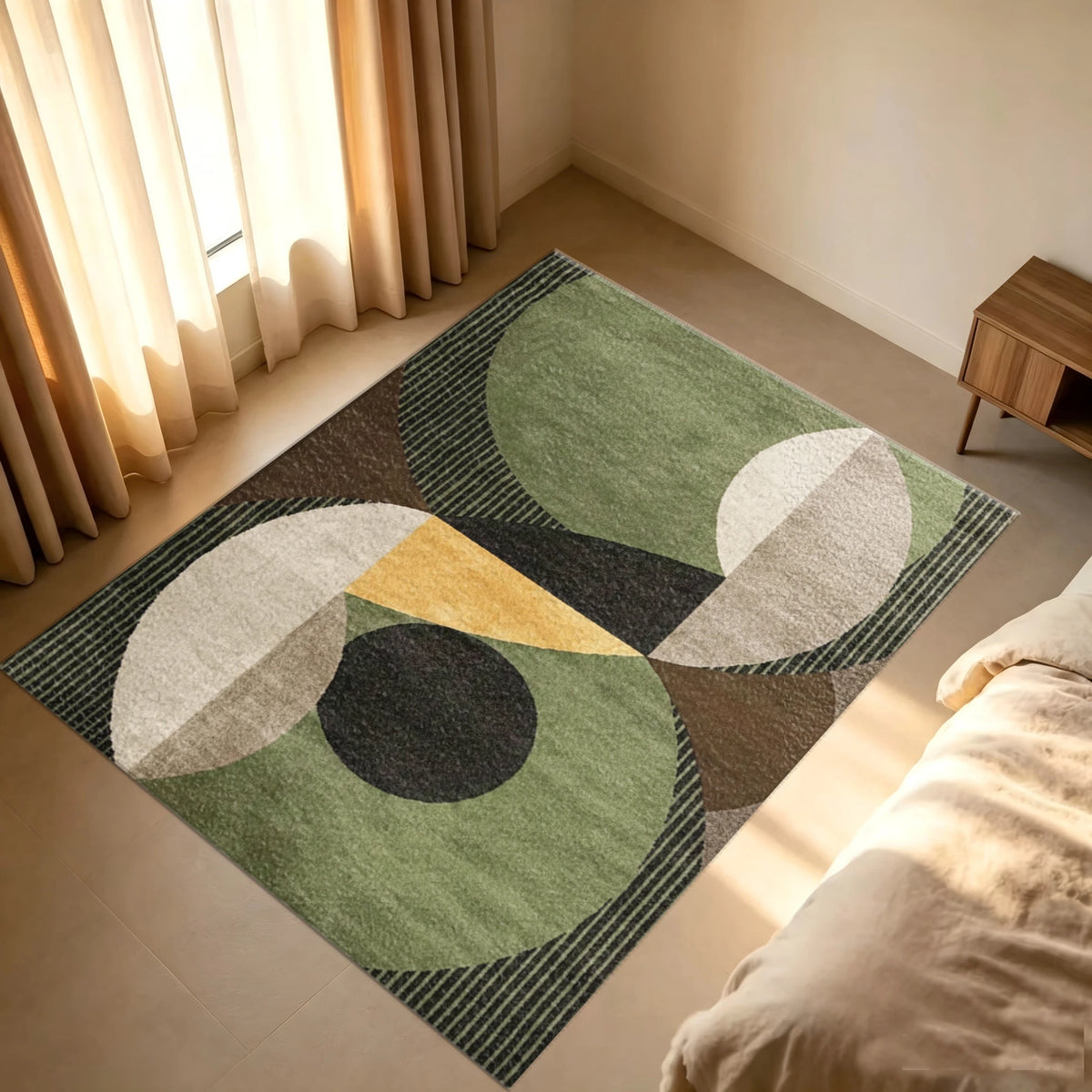 Mid Century Modern Geometric Area Rug With Non Slip Backing
