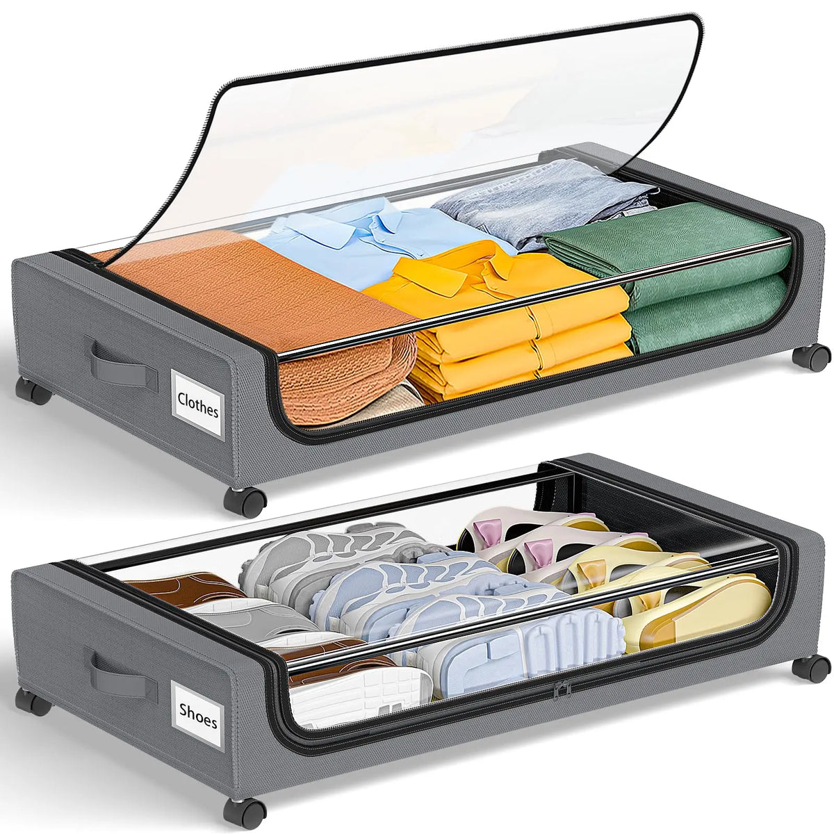 Under Bed Storage Containers Featuring Wheels And Clear Lids