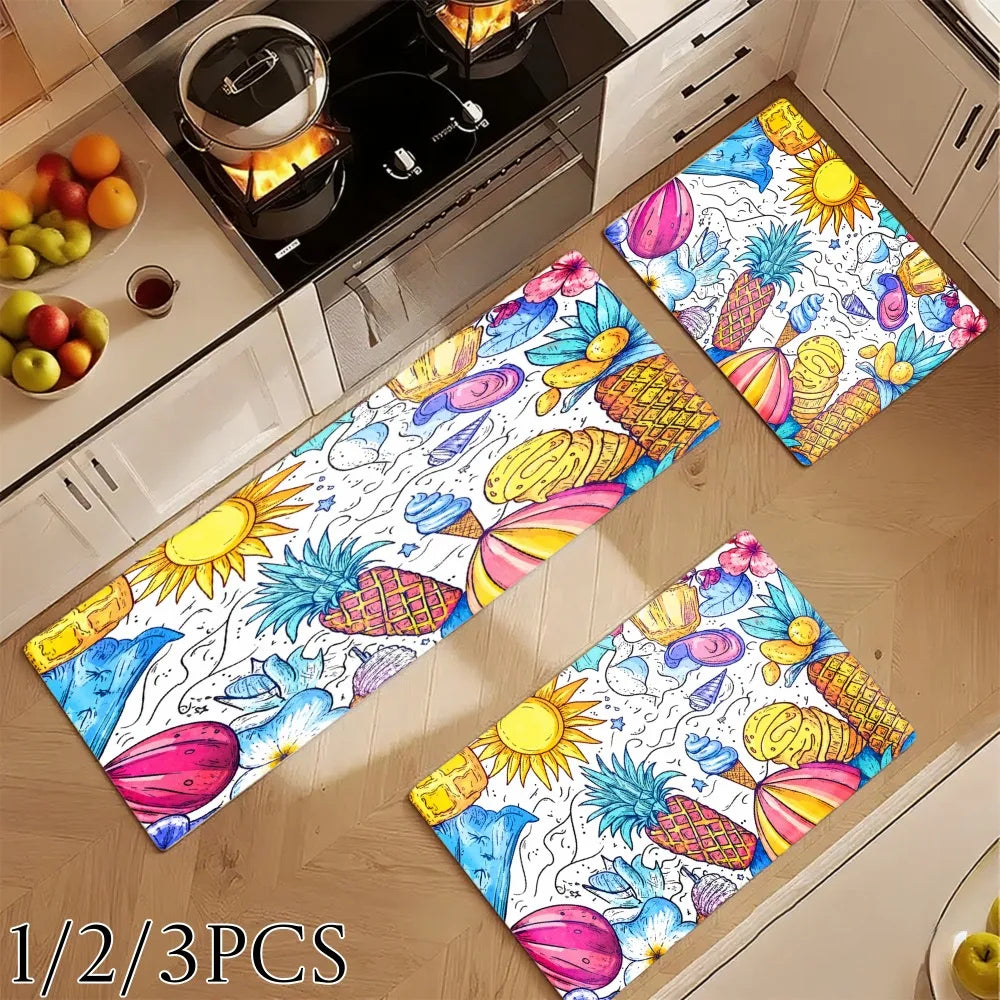 3 Piece Tropical Print Kitchen Rug Mat Set