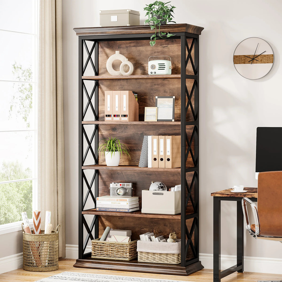 Tribesigns Modern Wooden Bookcase Floor Standing Storage Shelf