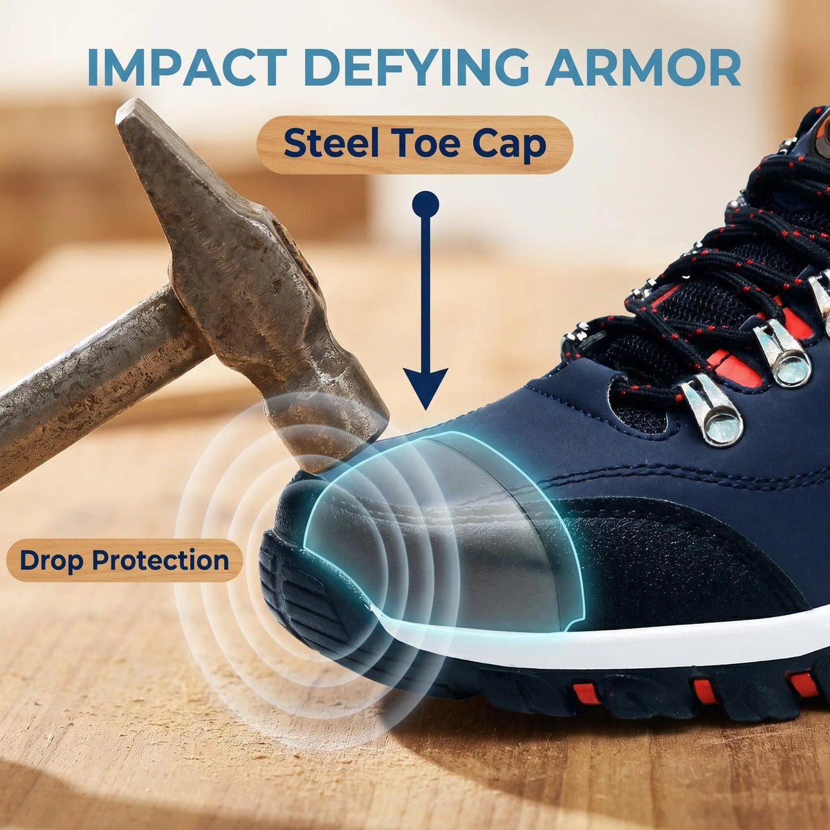 Manlegu Men Steel Toe Safety Work Boots Anti Puncture Breathable Upper