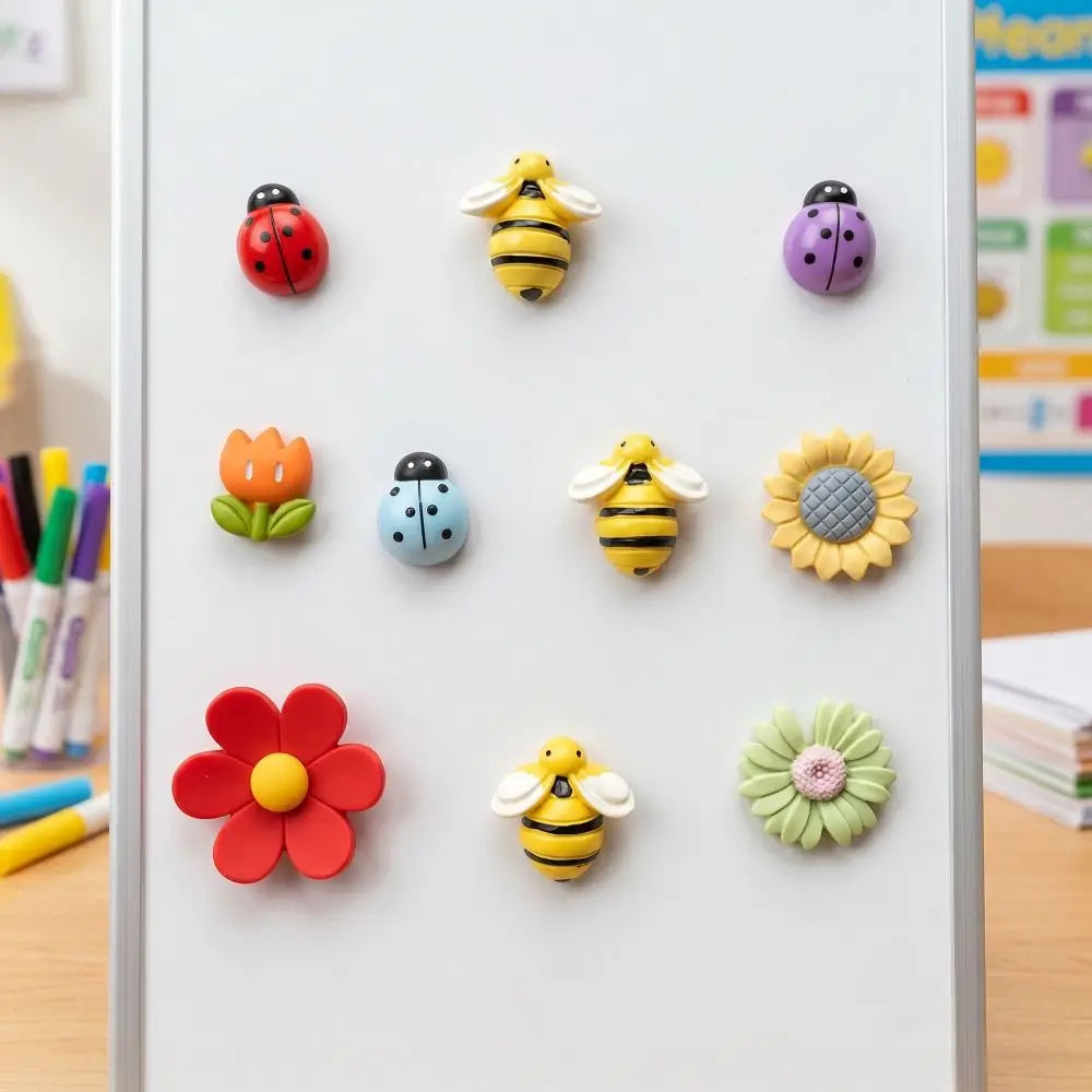 Resin Floral And Bee Fridge Magnet Set For Home Decor