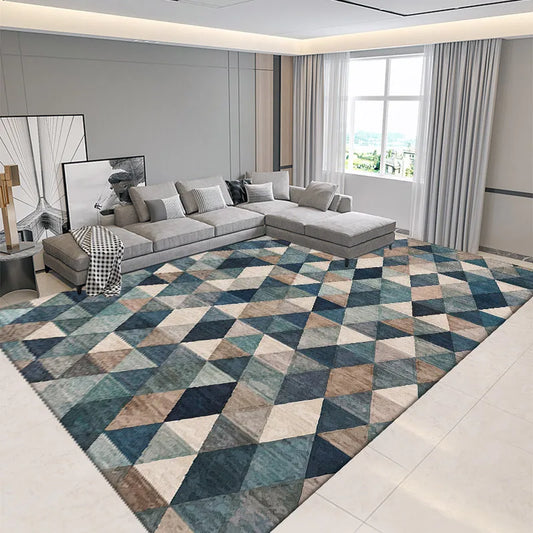 Nordic Geometric Print Crystal Velvet Area Rug With Non-Slip Backing