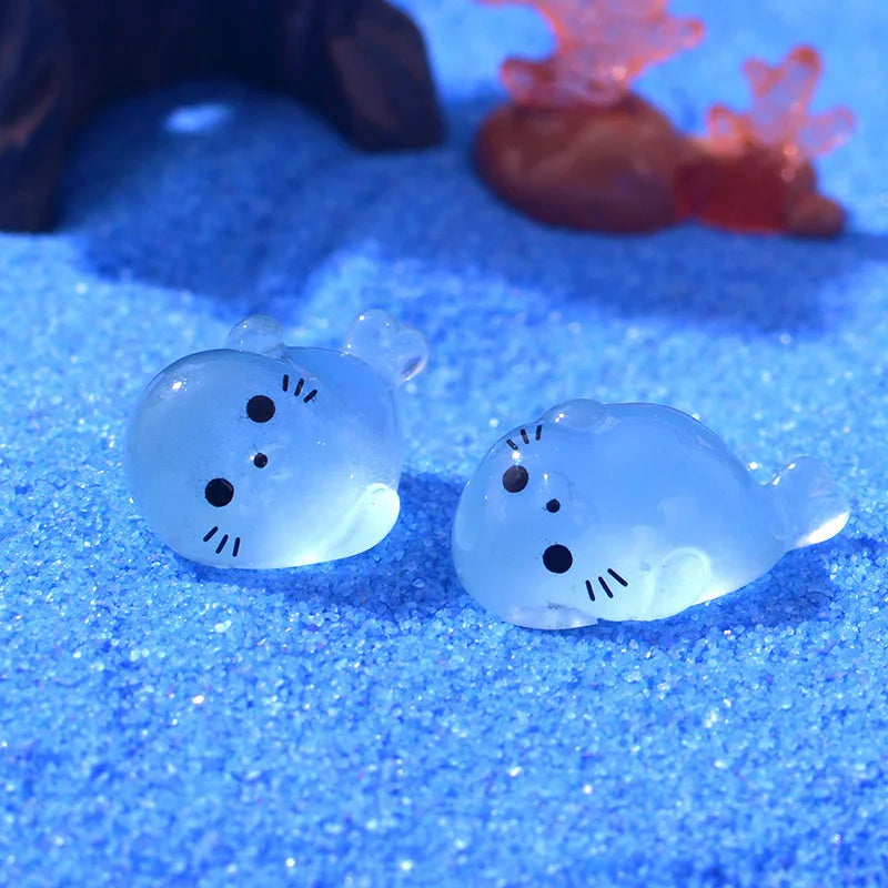 Luminous Mini Seal Pup Resin Figurines For Fairy Garden
