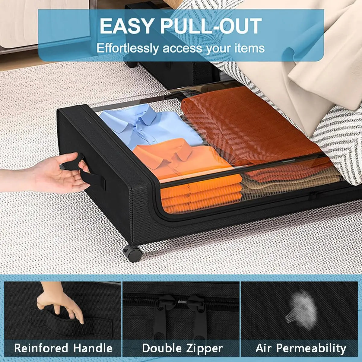 Under Bed Storage Containers Featuring Wheels And Clear Lids