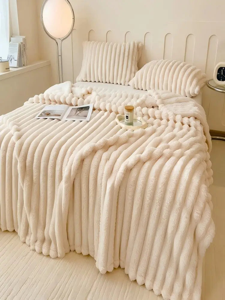 Premium Soft Faux Rabbit Fur Blanket Warm Coral Fleece Throw