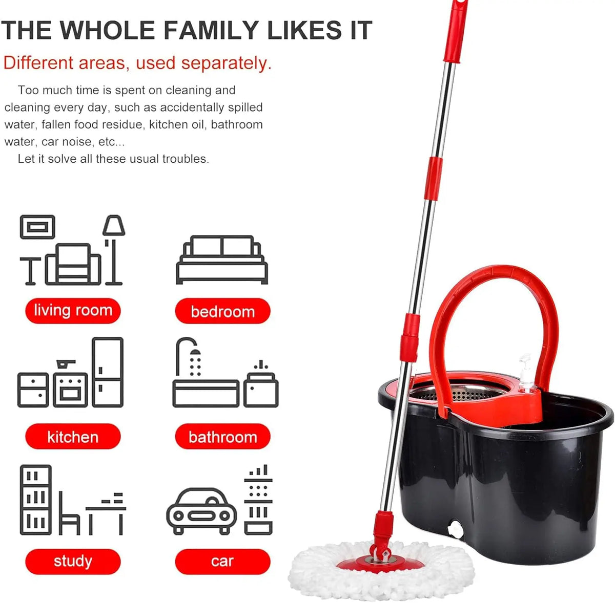 360 Spin Mop Bucket Set With Microfiber Heads And Long Handle
