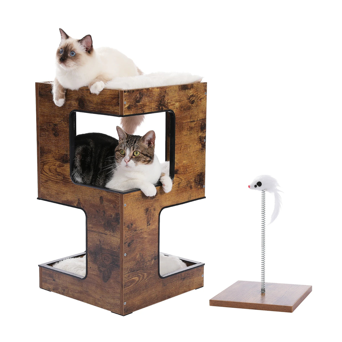 PAWZ Road Wood Cat Condo House With Soft Scratching Pad
