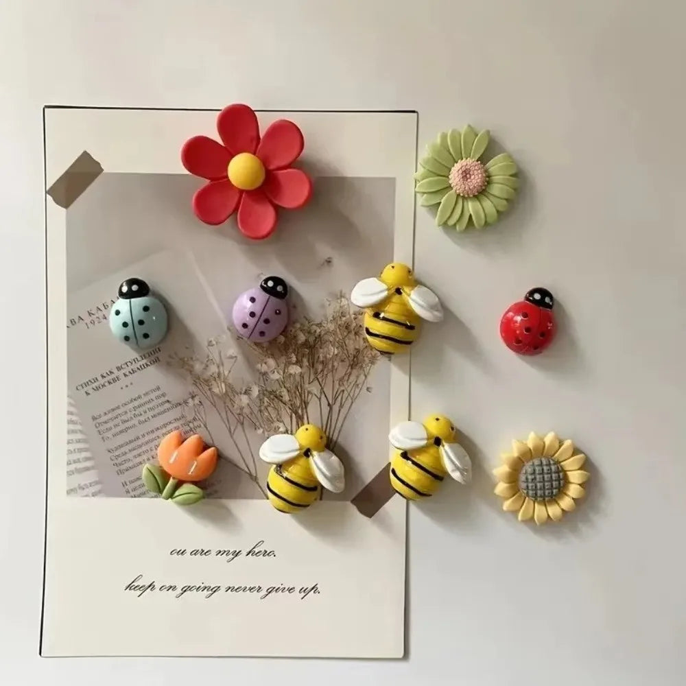 Resin Floral And Bee Fridge Magnet Set For Home Decor