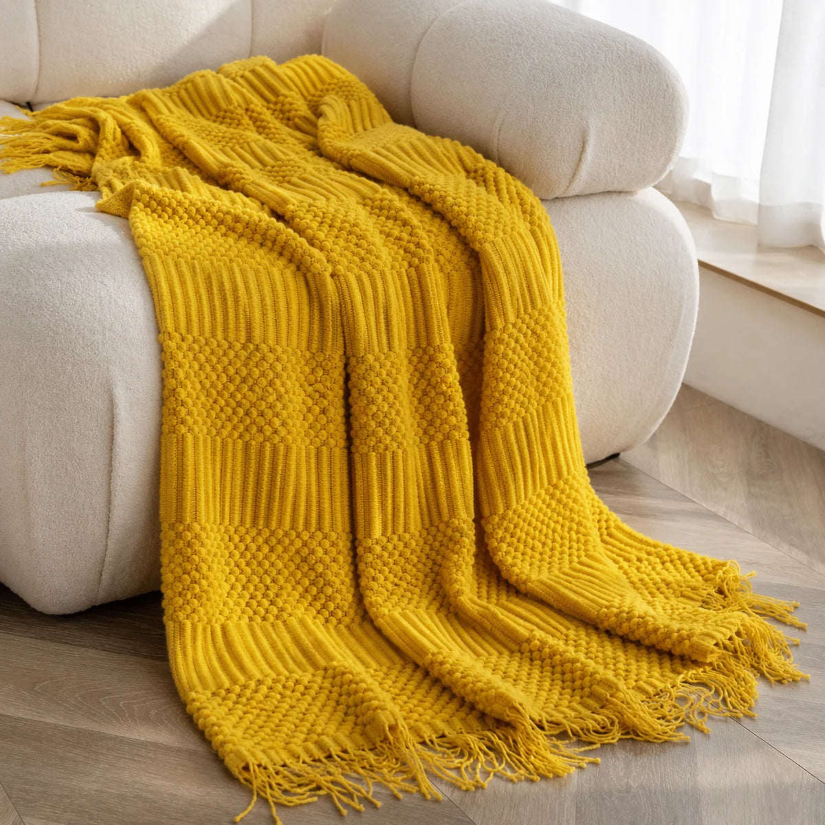 Cable Knit Throw Blanket With Tassel Fringe 100 Percent Acrylic