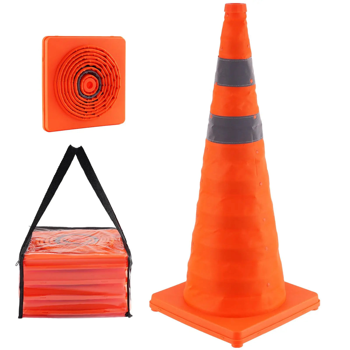 Collapsible Traffic Cones With Reflective Collars And Storage Bag