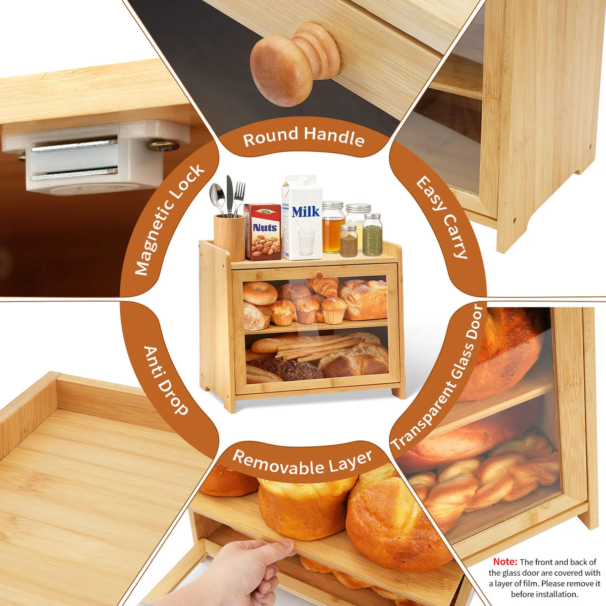Bamboo Bread Box Kitchen Countertop Storage Container
