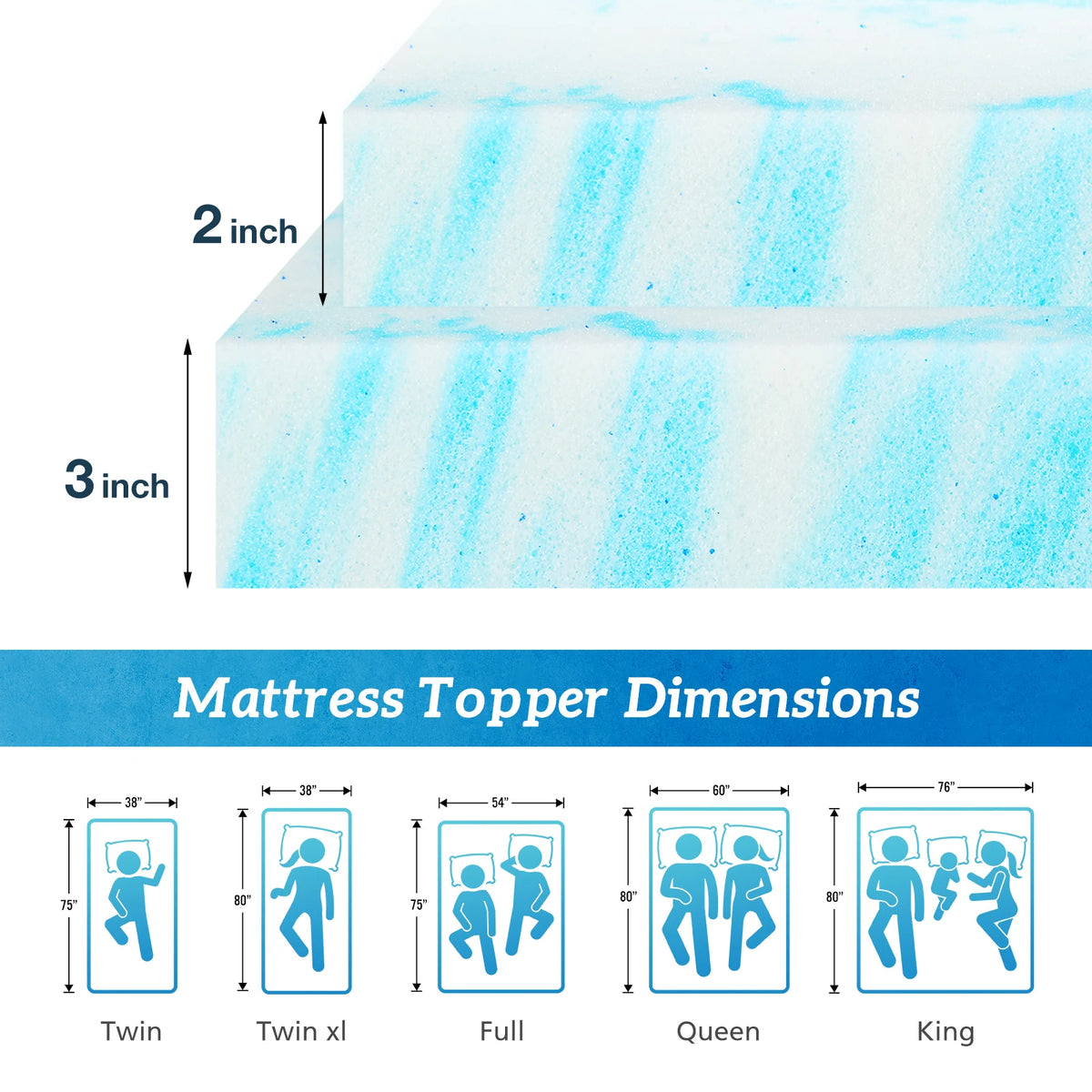 MCQ Breathable Memory Foam Gel Cooling Bed Mattress Topper