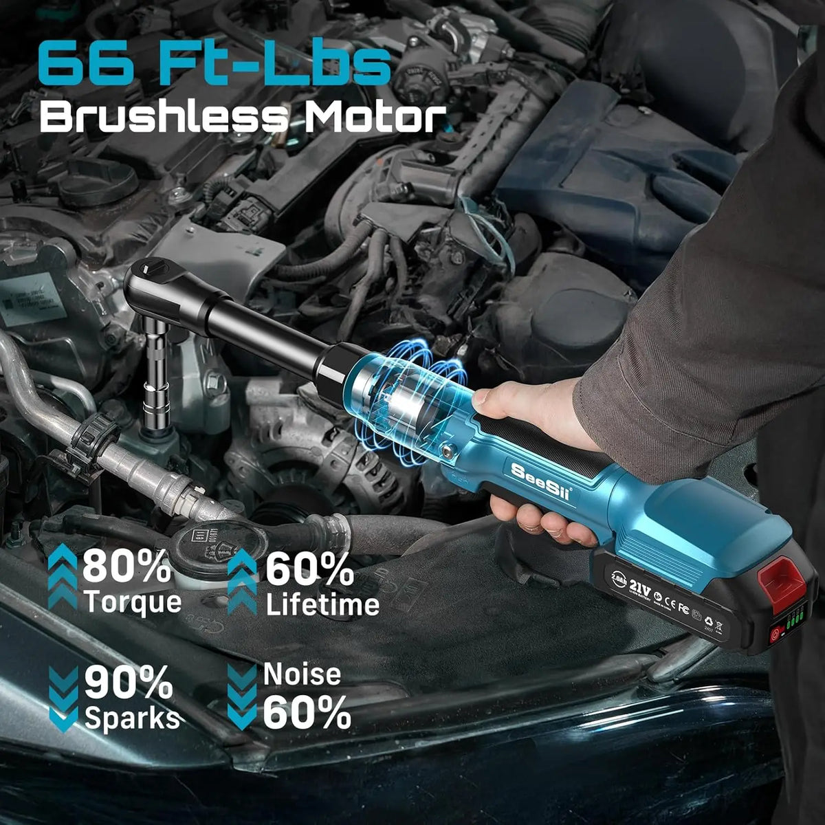Seesii 21V Cordless Brushless Electric Ratchet Wrench