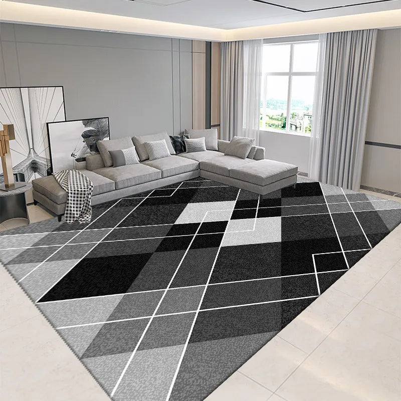 Nordic Geometric Print Crystal Velvet Area Rug With Non-Slip Backing