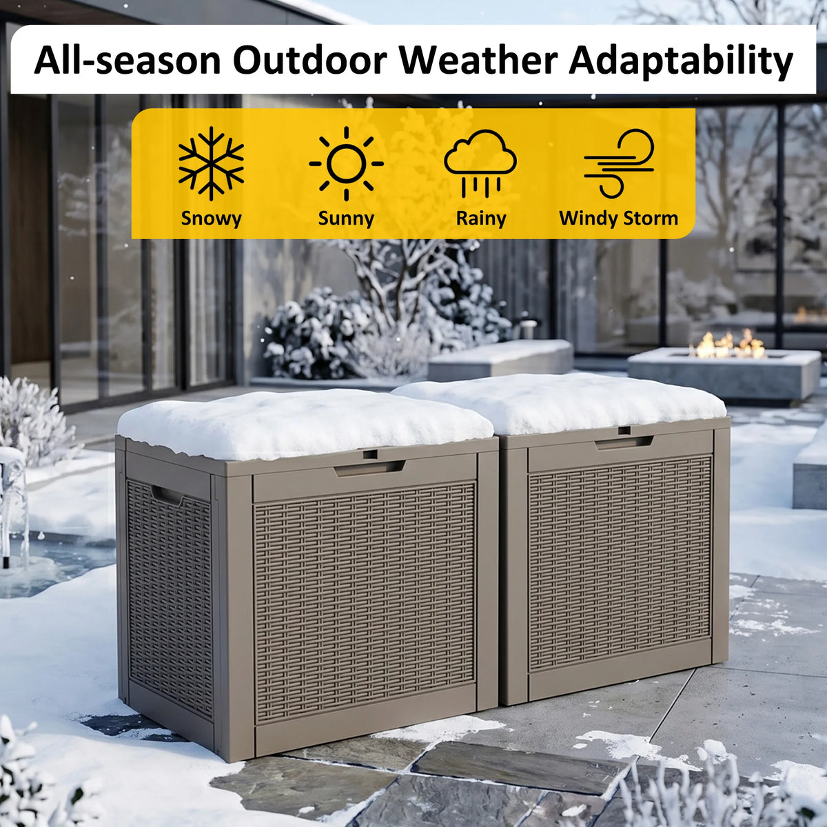 Waterproof Rattan Textured Resin Patio Storage Deck Box With Lock