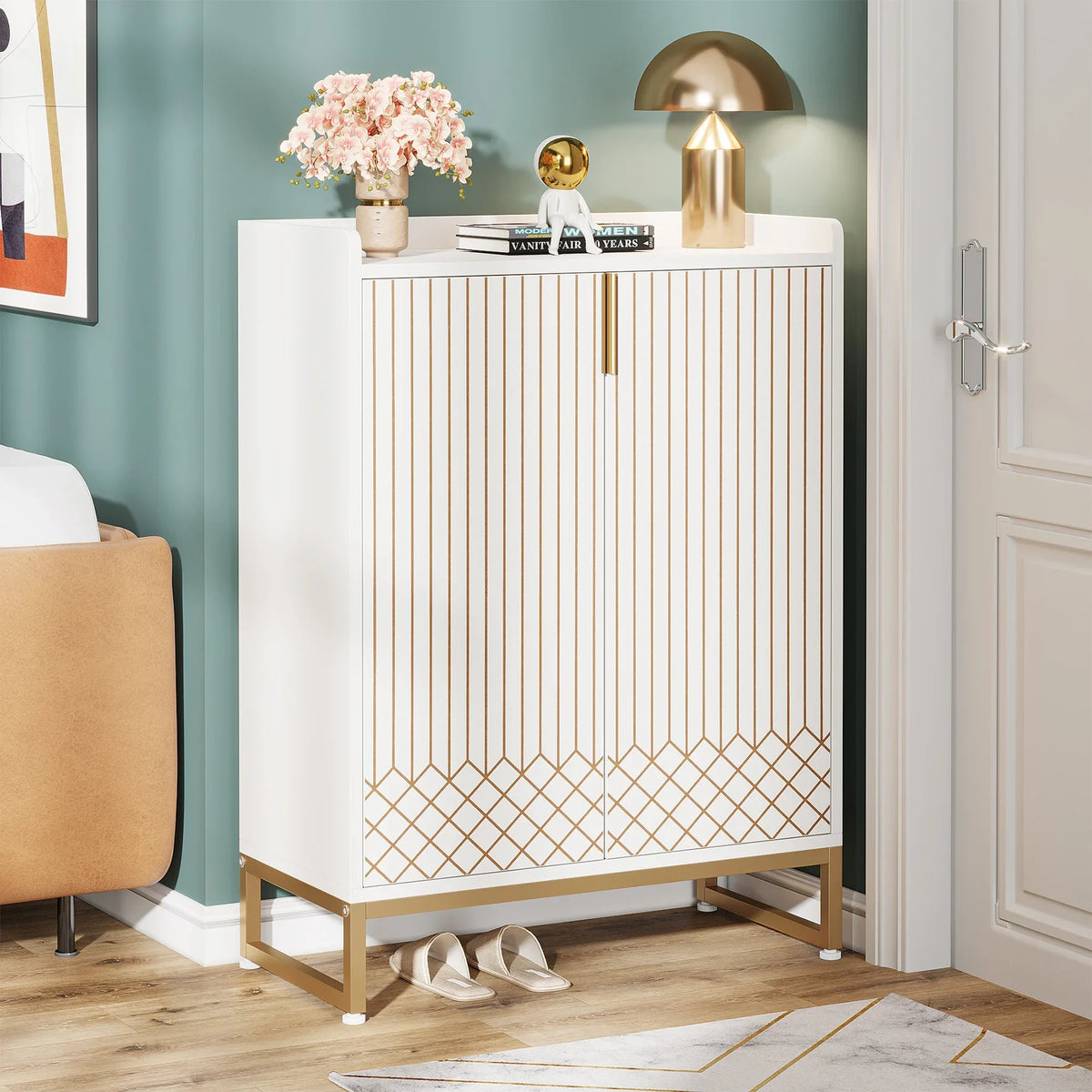Tribesigns Five Tier Wooden Shoe Rack Storage Cabinet