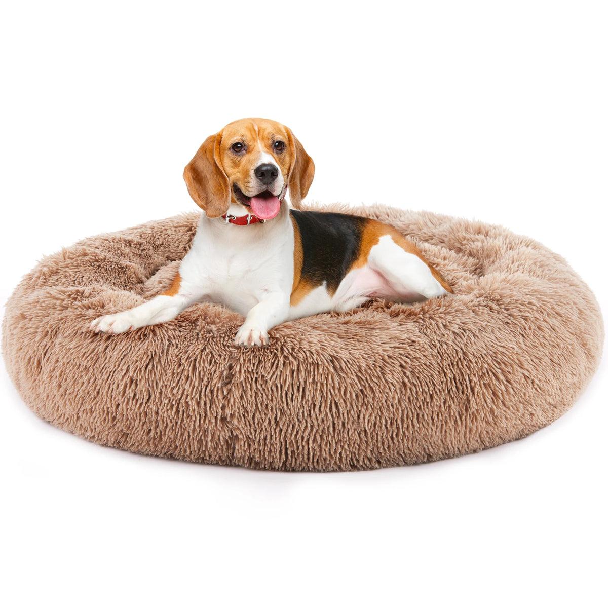 Jhk Calming Washable Round Fluffy Faux Fur Dog Bed