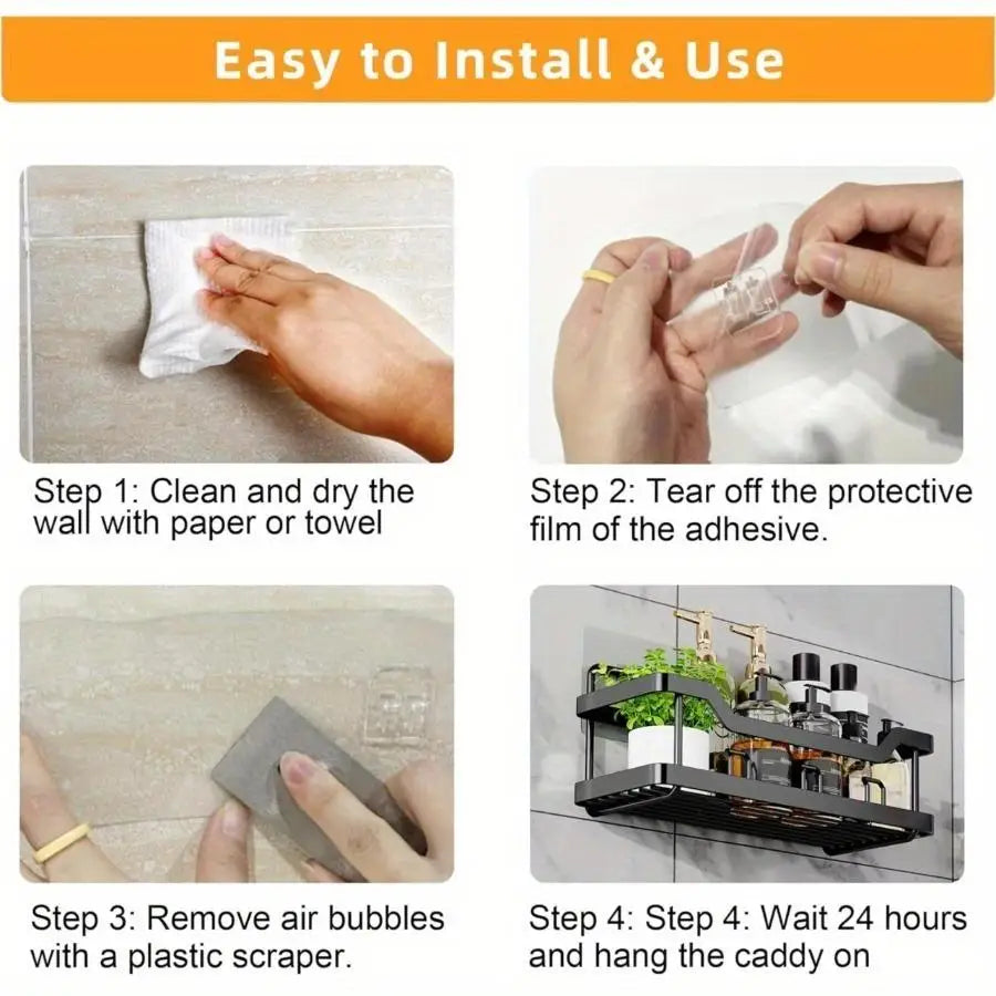 Heavy Duty Adhesive Shower Caddy Rack For Bathroom Wall Storage