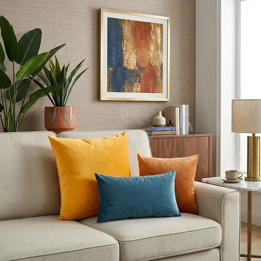 Premium Cotton Throw Pillow Set With Silk Filling Zippered Cover