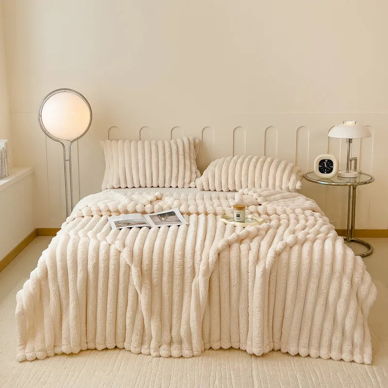 Premium Soft Faux Rabbit Fur Blanket Warm Coral Fleece Throw