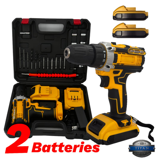 21V Cordless Lithium Drill Set With Dual Batteries And Case