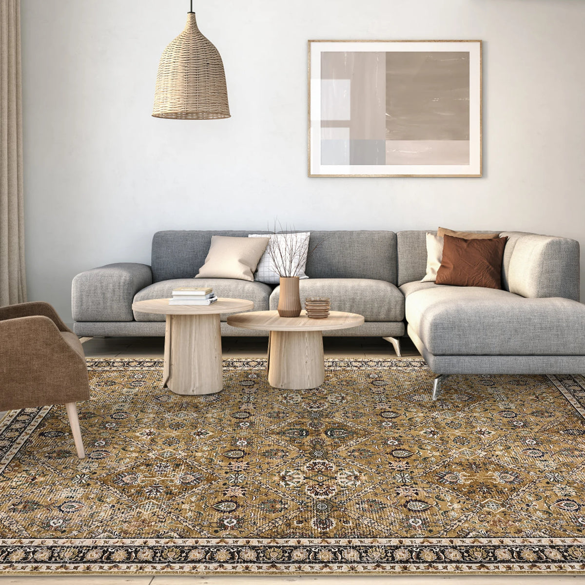 Moroccan Trellis Low Pile Living Room Area Rug Washable