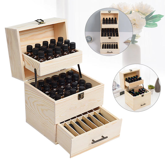 Wood Essential Oil Storage Crate With Fifty Nine Compartments