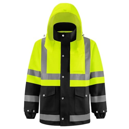 Reflective High Visibility Safety Rain Jacket With Hood For Construction