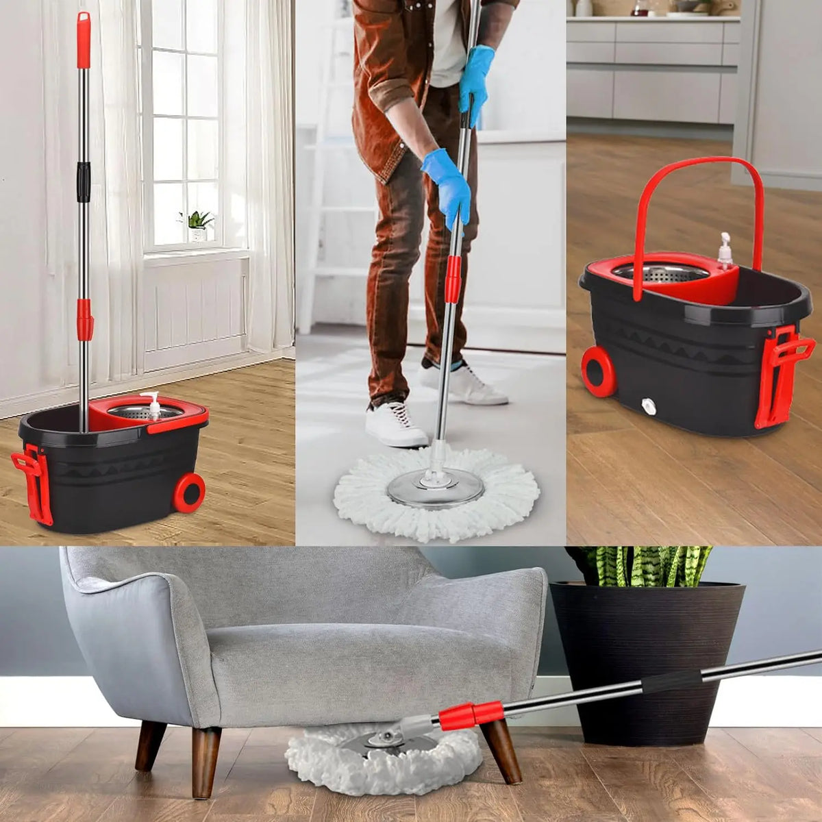 Heavy Duty Spin Mop Bucket Set With Twisting Wringer Design