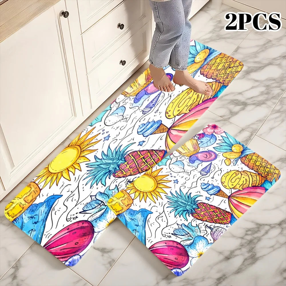3 Piece Tropical Print Kitchen Rug Mat Set