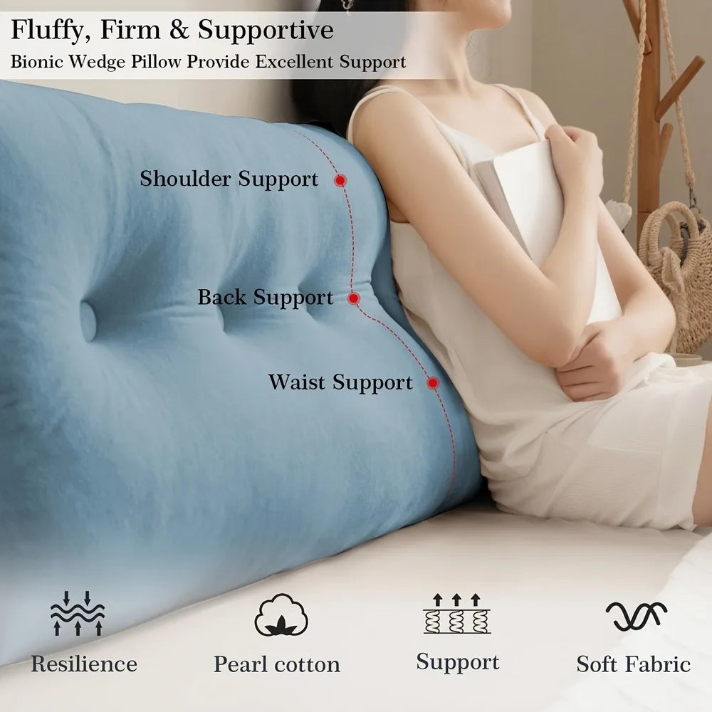 Triangular Headboard Pillow With Side Pockets And Reading Backrest