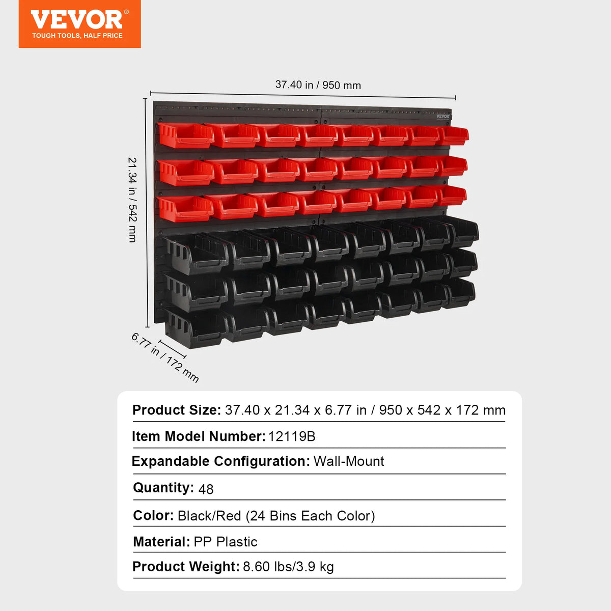 SucceBuy Wall Mounted Storage Bins Parts Rack Organizer