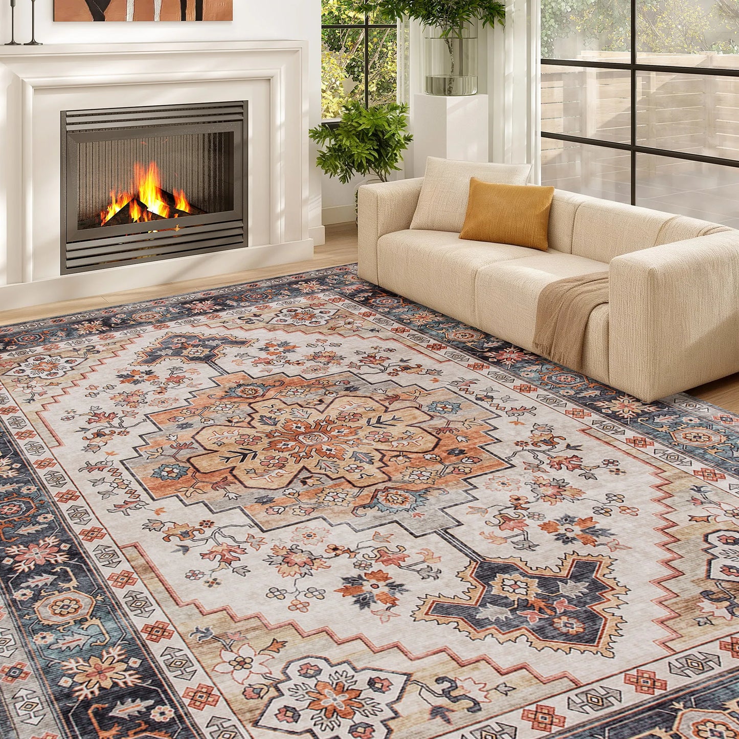 Machine Washable Modern Polyester Area Rug With Rubber Backing