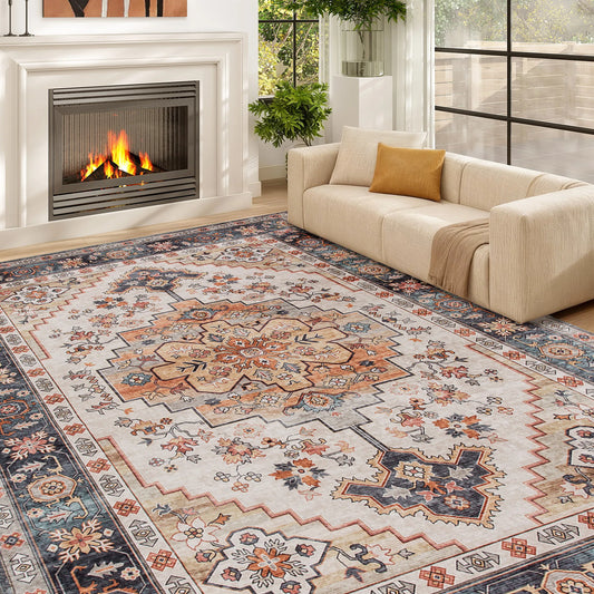 Machine Washable Modern Polyester Area Rug With Rubber Backing