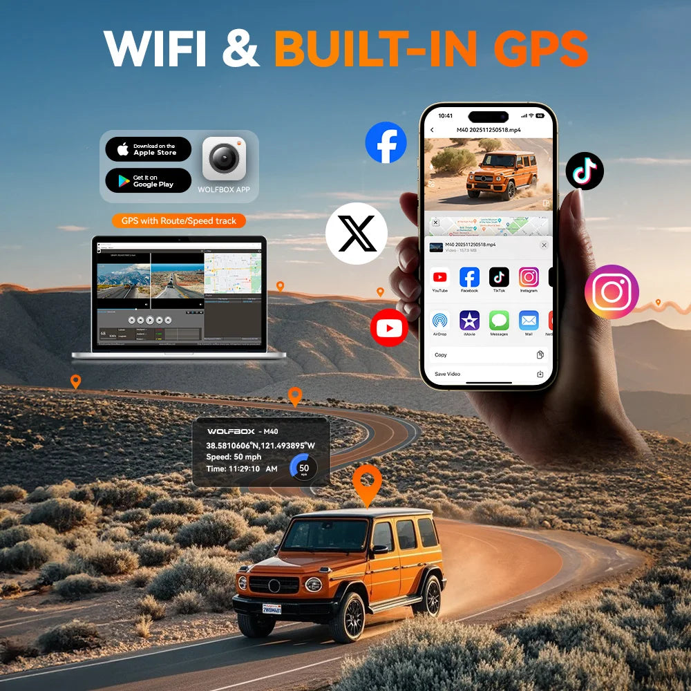 Wolfbox M40 Front Rear Dash Cam With GPS Advanced Safety