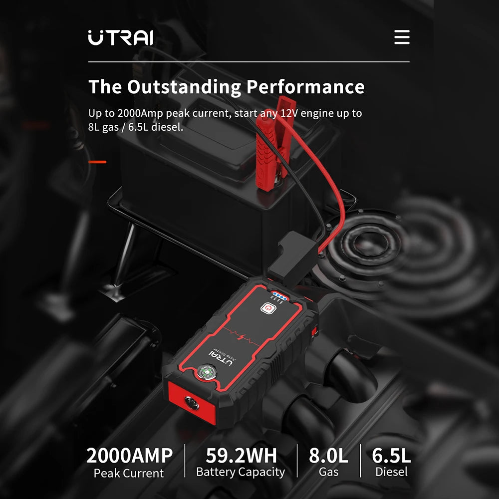 Utrai 2000A Peak Current Car Jump Starter Portable Power Bank