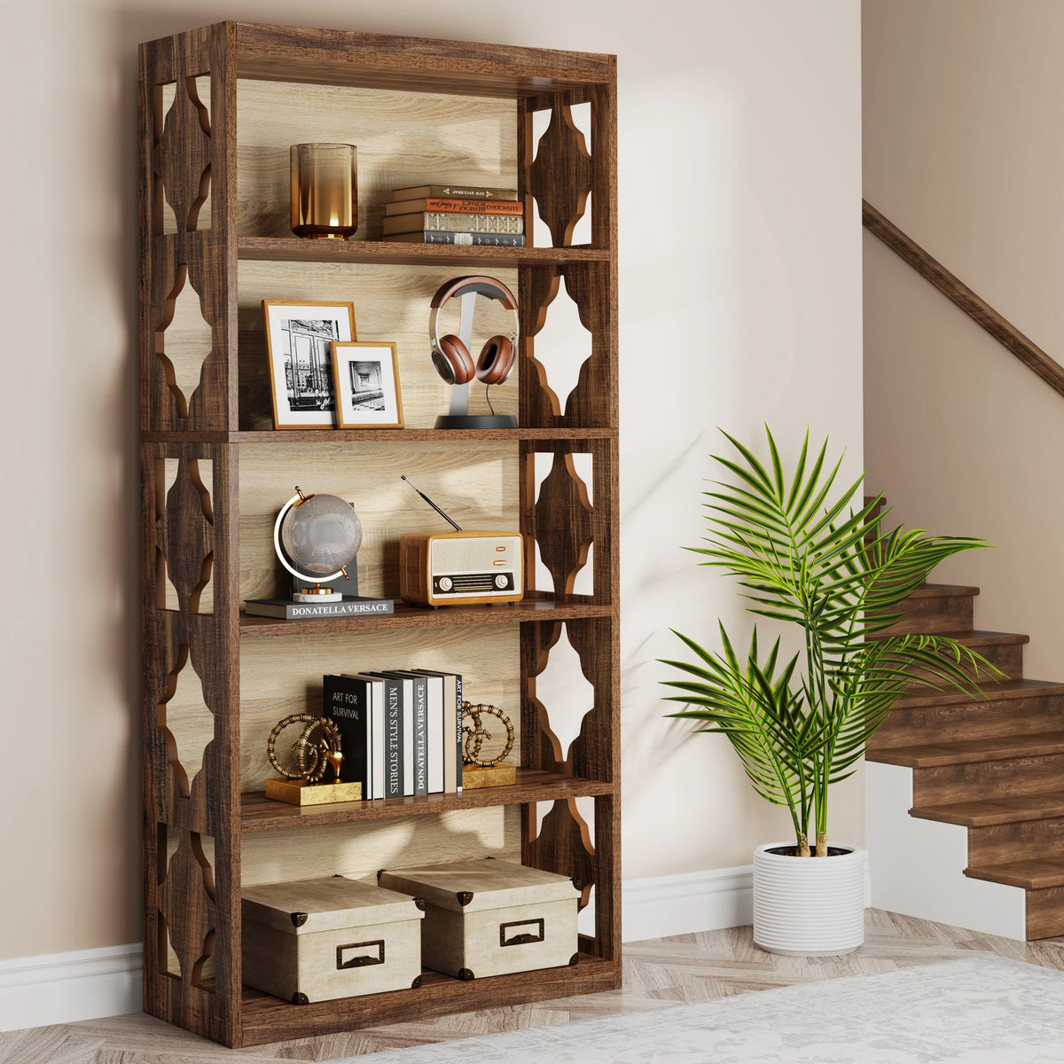 Tribesigns Modern Wooden Bookcase Floor Standing Storage Shelf