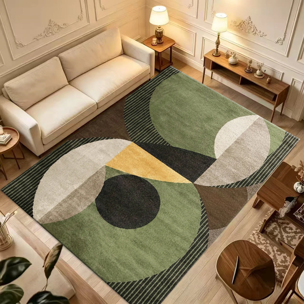 Mid Century Modern Geometric Area Rug With Non Slip Backing
