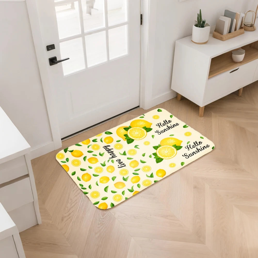 3 Piece Home Decor Mat Set With Lemon Leaf Print Design