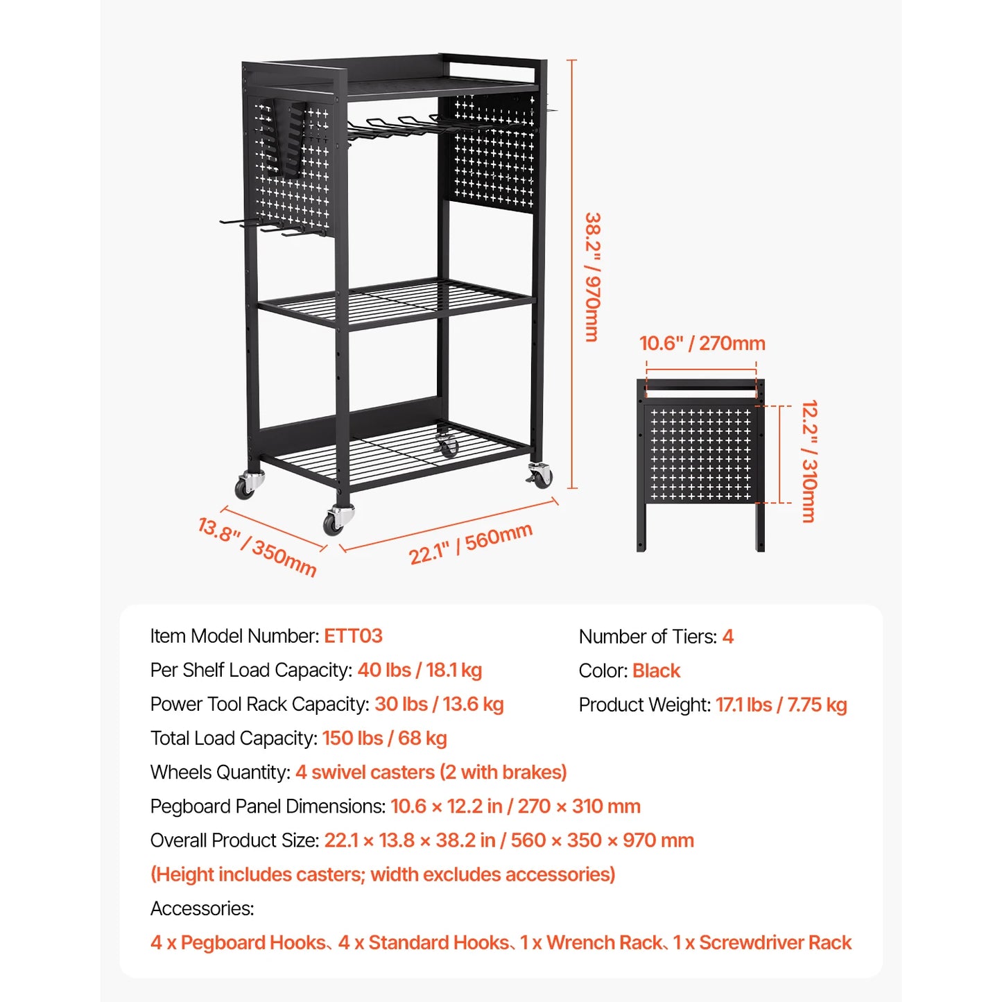 SucceBuy 4 Tier Rolling Tool Organizer Cart For Garage And Workshop
